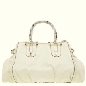 Vintage Gucci Pop Ivory leather tote bag with white bamboo handles